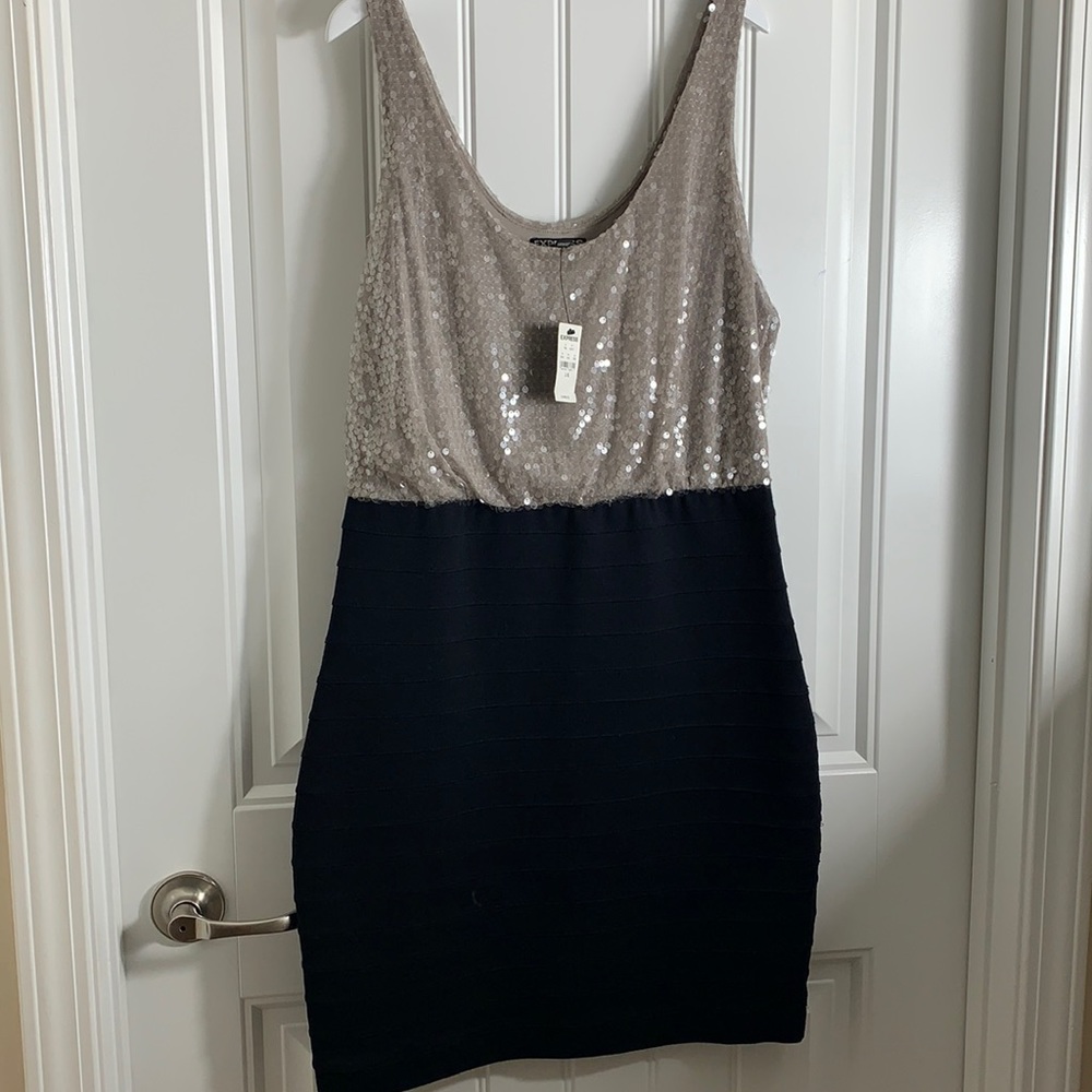 Express sequence halter dress
